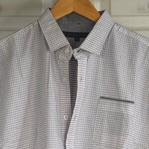 Impatient Wolves Long-sleeve Button-down Shirt in White w/ Red & Blue Microdots